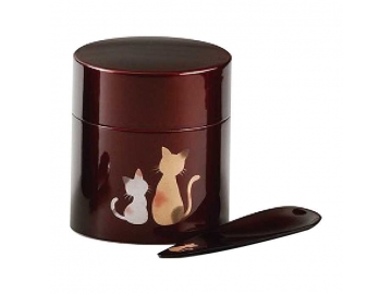 [20-92-11] ワインカラー 茶味茶筒セット ネコ*